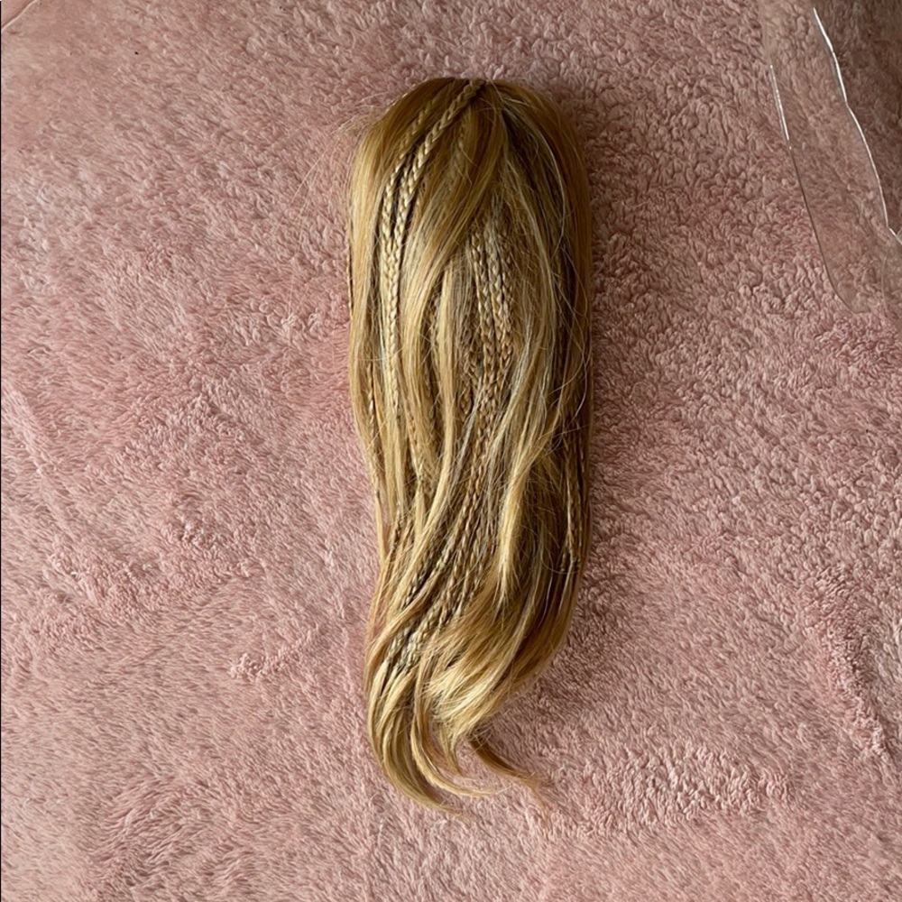 Warm honey blonde clip-in hair piece with braids